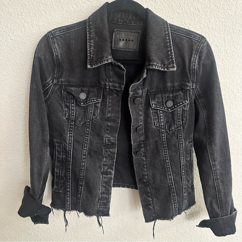 Blank NYC Charcoal Distressed Raw Hem Denim Jean Jacket size xs - Picture 7 of 7